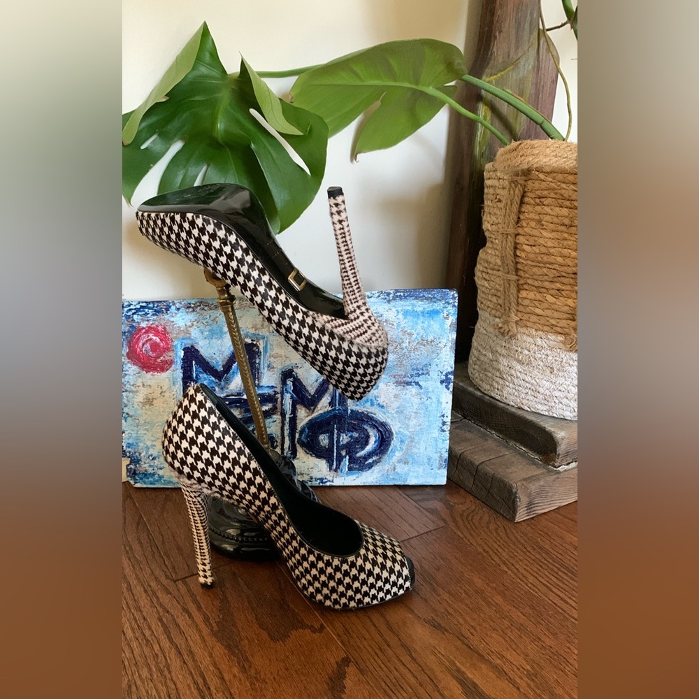 Roger Vivier Calf Hair Leather Houndstooth Stiletto Heels ๐ Hidden Platform - Picture 7 of 15